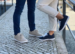 Close up of a couple in waterproof hemp shoes by 8000 Kicks.