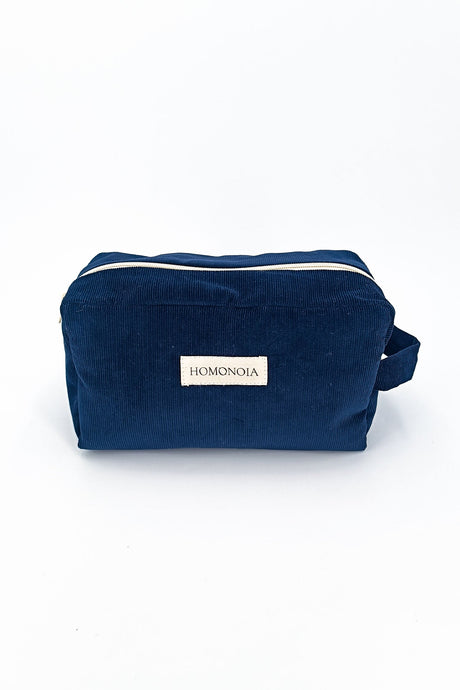 trousse en velour cotelé bleu marine