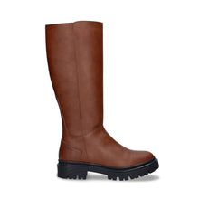 Charger l&#39;image dans la galerie, bottes en cuir vegan marron avec grosses semelles chunky