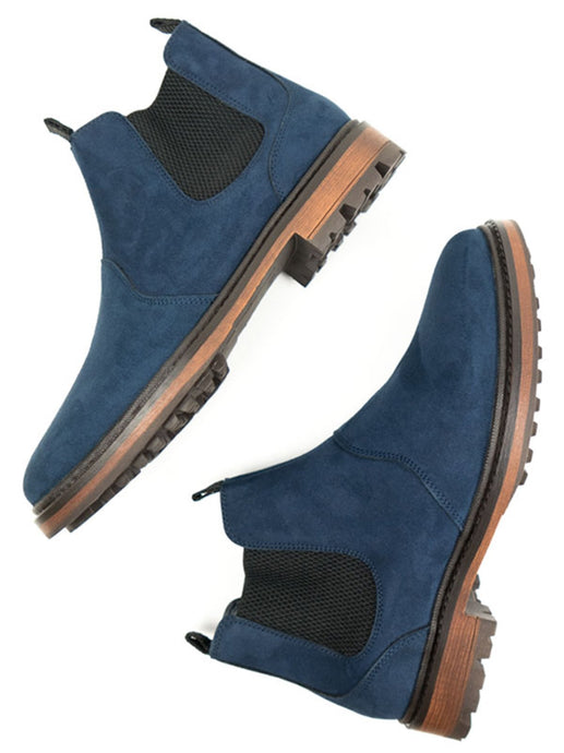 bottines vegan en simili daim couleur bleu, style chelsea