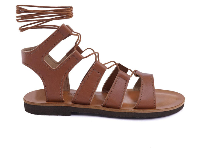 sandales gladiateur en cuir vegan marron