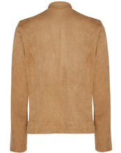 Charger l&#39;image dans la galerie, veste style moto en daim vegan camel