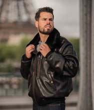 Charger l&#39;image dans la galerie, Blouson aviateur noir, vegan pour homme, Roland, sans cuir, intérieur doublé de fourrure synthétique made in France, fabriqué à Paris, matière italienne, écoresponsable, éthique, écologique, Peta approved et Animal free.